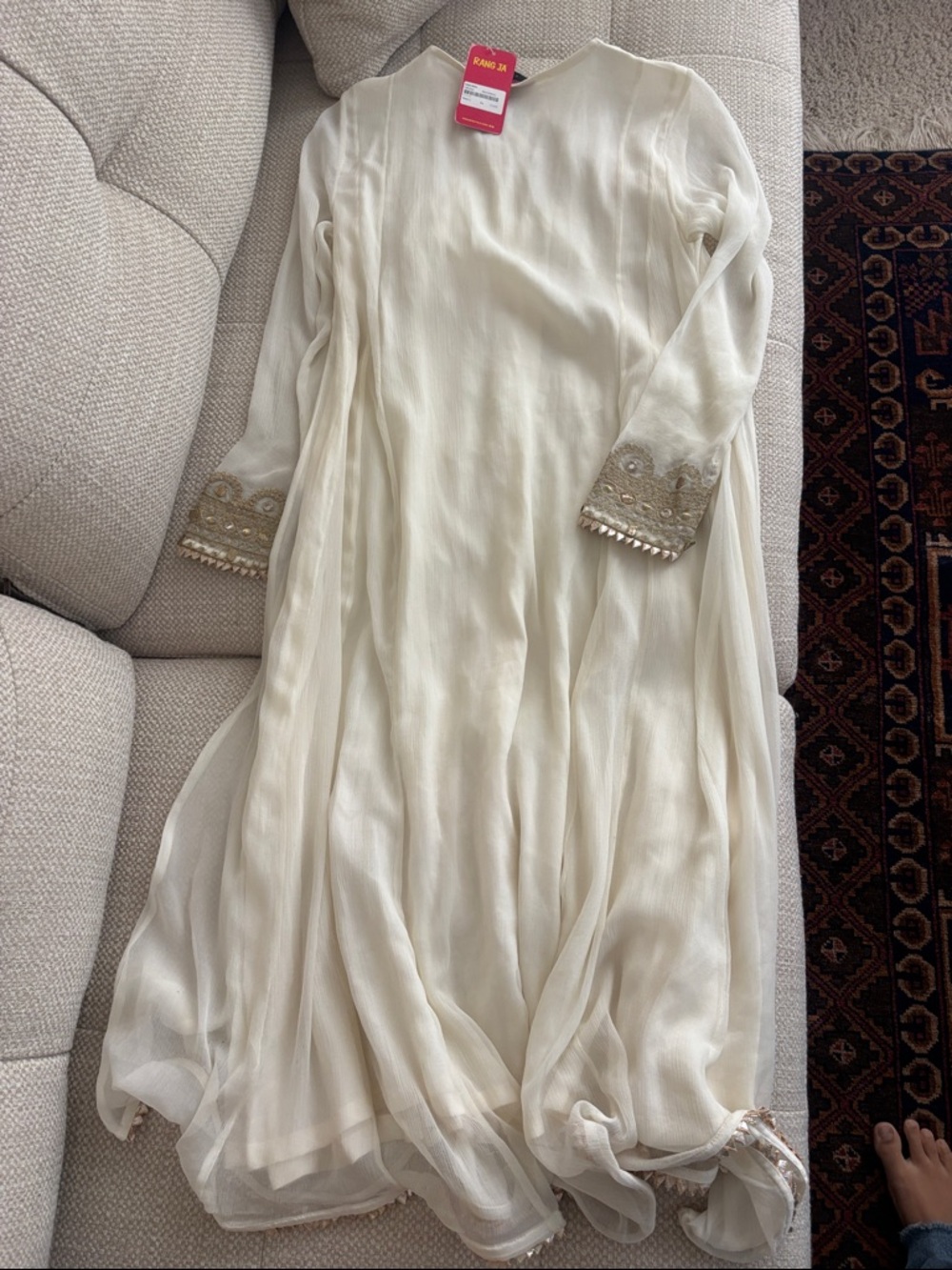 Ivory Women's Kurta with Gold Embellished Trim - Picture 4 of 4